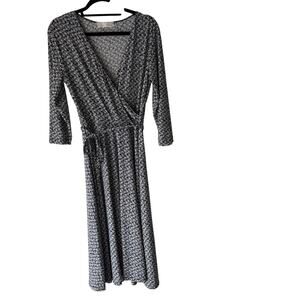 Kelly Renee‎ Black White Patterned Wrap Maxi Dress L Old Money Horse Race